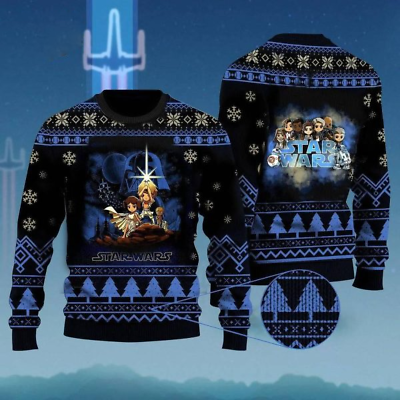 #ad Cartoon Star Wars Characters Ugly Christmas Knitted Sweater. $40.99