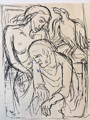#ad Lot 8 Drawings 1 Painting Ink 1950 Signed W to Identify Expressionist $190.24