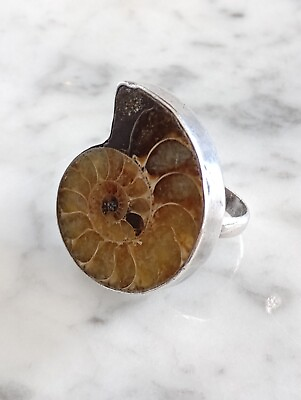 #ad Vtg Sterling Silver 925 amp; Natural Ammonite Fossil Handmade Ring 12.64g Size 7 $15.80