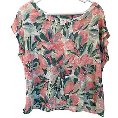 #ad Joie Size M Linen Knit Cap Sleeve Tropical Floral Print Top $10.00