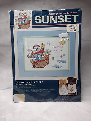 #ad Vintage Dimensions Sunset Counted Cross Stitch Kit Land Ho Birth Record $14.99