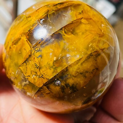 #ad 276g New Dendric Golden Crystal Sphere Natural Yellow Hematoid Quartz Healing $100.00