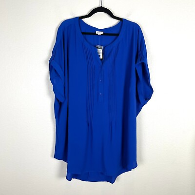 #ad NEW Avenue Womens Plus 30 32 Royal Blue Tunic Top Short Sleeve Blouse Shirt $24.99