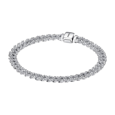 #ad NEW 925 Sterling Silver Timeless Pave Cuban Chain Bracelet 6.3 in. 593008C01 $190.00