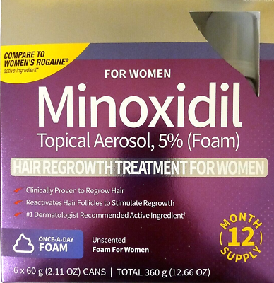 #ad MINOXIDIL Hair Regrowth Treatment FOR WOMEN 5% Foam 12 MONTHS Supply EXP 10 2025 $65.95