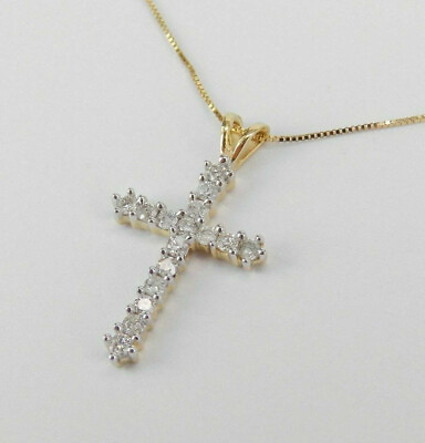 #ad 2 CT Round Cut Diamond Cross Pendant Necklace 14K Yellow Gold Over Free Chain $30.60