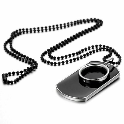 #ad Men#x27;s Stainless Steel Black Ring Dog Tag Pendant Necklace w Beaded Chain Gift $6.55