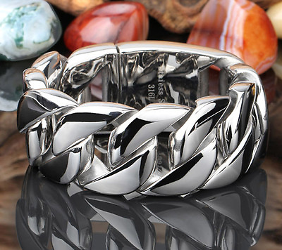 #ad Men#x27;s Stainless Steel Polished Silver Heavy Huge Curb Link Chain Bracelet Bangle $17.47