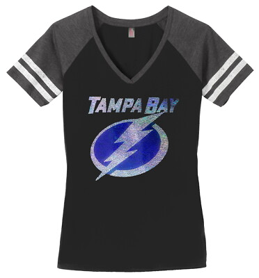 #ad Women#x27;s Tampa Bay Lightning NHL Ladies Bling T Shirt V neck Shirt Tee Sparkle $31.49