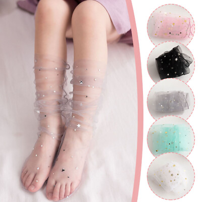 #ad Summer Candy Color Thin Mesh Tulle Ankle Socks Mesh Shiny Stars Fishnet Socks US $2.91