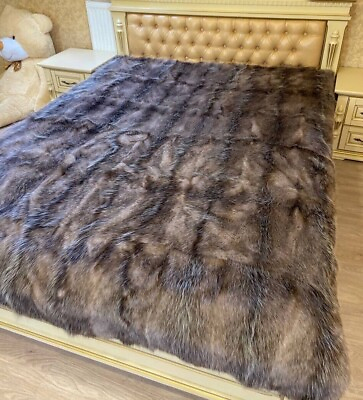 #ad Luxury Canadian raccoon Fur Bedcover Real Throw Genuine Blanket Bedspread Gift $2558.40