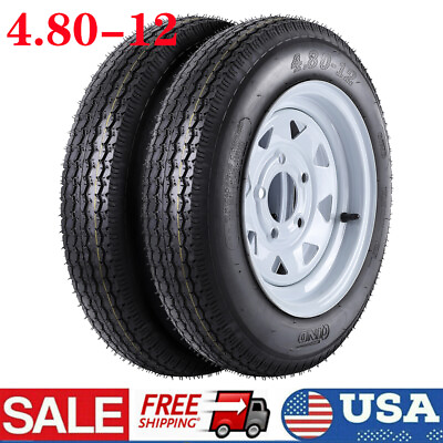 #ad 4.80 12 480 12 4.80 X12 Trailer Tires on Rims 5 Lug Road Range C 6 6PR Set of 2 $96.88