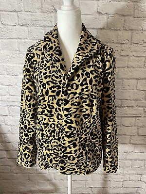 #ad Chicos Size 1 Black Leopard Velvet Blazer Excellent Open Front $29.00