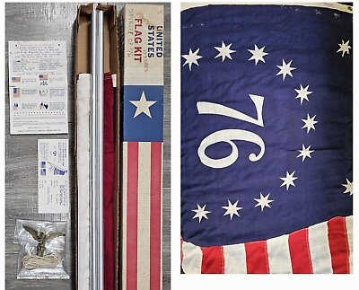 #ad RARE Vintage Valley Forge Flag Co US Pioneer Flag 13 Star Bennington 76#x27; CIB 3×5 $169.99