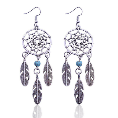 #ad Dream Catcher Dangle Earrings Sterling Silver Plated Womens Drop Feather Bohemia $14.99