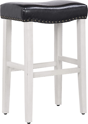 #ad Backless Saddle Counter Stool with Antique White Legs Comfortable $79.45