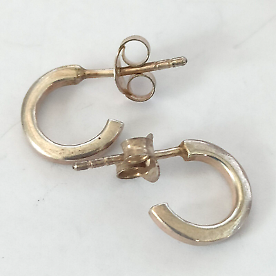 #ad Vintage Hoop Earrings Silver 925 Sterling Ribbed Geometric Modernist Pierced VTG $16.00