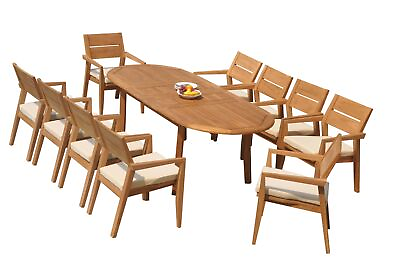 #ad DSVL A Grade Teak 11pc Dining Set 94quot; Oval Table 10 Stacking Arm Chairs Outdoor $3507.38