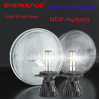 #ad 7quot; Stock Style H4 Glass Metal Headlight LED 4000Lm 40w Light Bulb Headlamp Pair $95.99