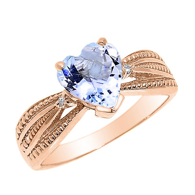 #ad Beautiful 10k Rose Gold Aquamarine and Diamond Proposal Ring $233.99