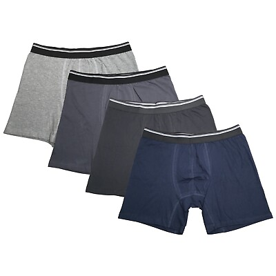 #ad 4PK Assorted Mens Cotton Boxer Briefs Comfort Flexible Soft Waistband Underwear $17.95