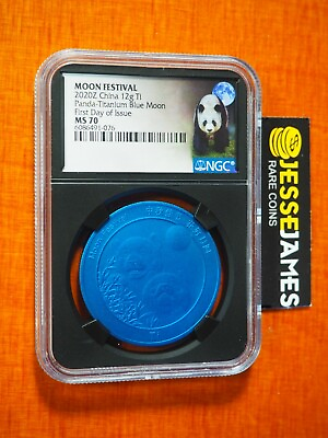 #ad 2020 CHINA TITANIUM PANDA NGC MS70 FIRST DAY OF ISSUE FDI BLUE MOON FESTIVAL 12G $149.00