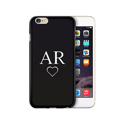 #ad Personalised Initial Phone Case;White Heart Monogram on Black TPU Soft Cover $21.03