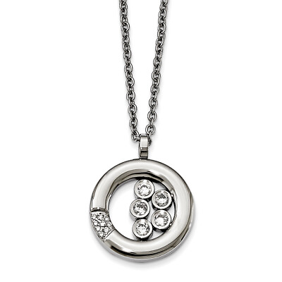 #ad Chisel Stainless Steel Polished Circle CZ Necklace 21.5quot; $41.99