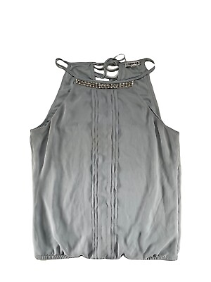 #ad Express Sleeveless Blouse Jeweled Tank Top Chiffon Tie Back Grey S $14.97