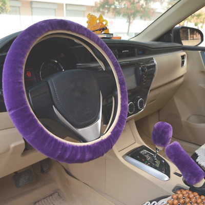 #ad Winter Warm Furry Handbrake Cover Gear Shift Cover Steering Wheel Cover Purple $8.59