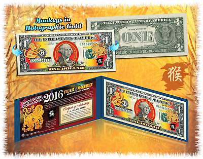 #ad Lot of 25 Chinese New YEAR MONKEY 2016 Lucky Money Gold Hologram $1 BILL w Folio $229.00