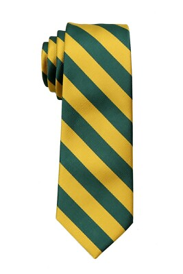 #ad Boy#x27;s Youth Green and Gold School College Striped Necktie NWT $12.95