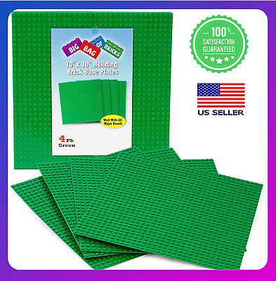 #ad 4 Pcs Green 10quot;x10quot; building Baseplate Classic Bricks Compatible All Major Brand $11.95
