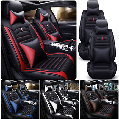 #ad Full Set 5 Seats Universal Car Seat Cover PU Leather Front amp;Rear Cushions Covers $9.68