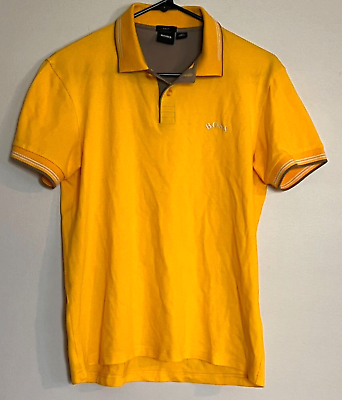 #ad Hugo Boss Men’s Yellow Short Sleeve Cotton Blend Polo Shirt Logo Size S Slim Fit $18.59