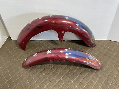 #ad Hand Painted Motorcycle Fenders Front And Rear America Eagle Red $67.15