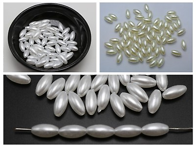 #ad 200 Plastic Faux Pearl Oval Beads 6X12mm Imitation Pearl AU $4.58
