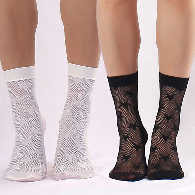 #ad 5 Pairs Womens Fishnet Socks Transparent Elastic Lace Sheer Net Mesh Ankle socks $8.90