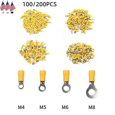 #ad 100 200PCS Vinyl Ring Terminals Connector Yellow 12 10GA AWG Gauge Crimp Wire $9.02