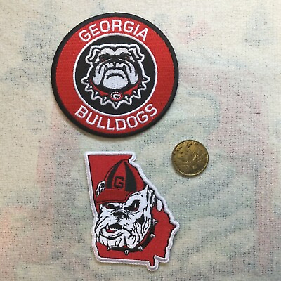 #ad 2 UGA GEORGIA BULLDOGS VINTAGE Embroidered Iron On Patches patch lot $8.99