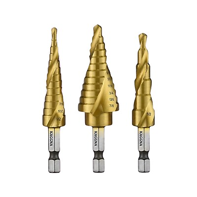 #ad KAGGNA Step Drill Bit Set Titanium Coated Drill Bits 3 Pcs Spiral Grooved for $21.99