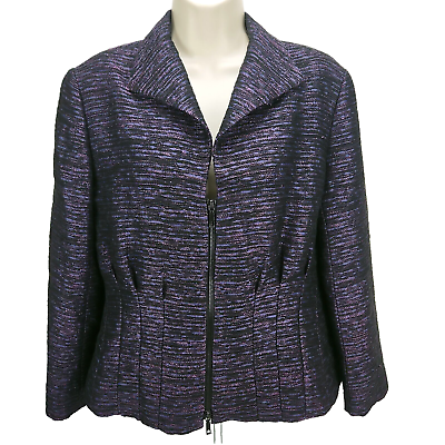 #ad Lafayette 148 New York Purple Wool Blend Zip Up Jacket Women#x27;s 12 $39.97