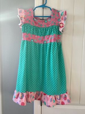 #ad Worn twice Jelly the Pug girls size 7 dress. Pink Teal Mermaid. Flutter sleeves $16.86