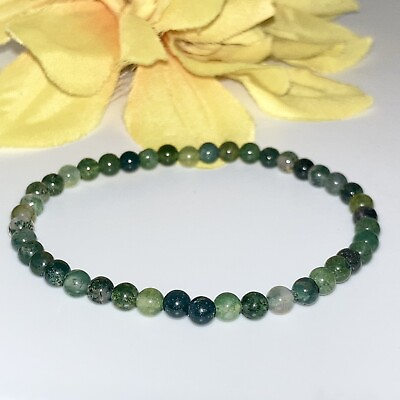 #ad Natural Green Moss Agate Minimalist Stretch Gemstone Bracelet. Gift $7.00