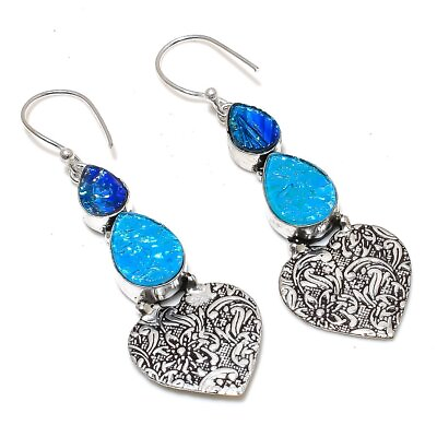 #ad Blue Triplet Opal Gemstone Handmade 925 Sterling Silver Jewelry Earring 2.56quot; $17.10
