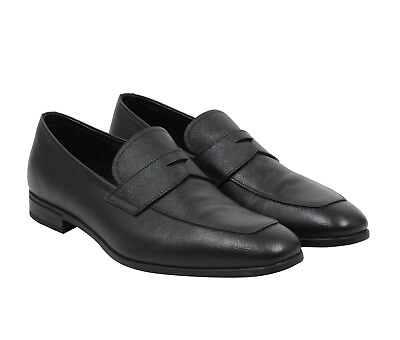 #ad Prada Mens Penny Loafers UK7.5 US8.5 Black Saffiano Leather Slip On Moccasins $394.99