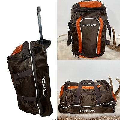#ad Stetson Rolling Duffel Travel Rolling Luggage Bag 22 inch Brown Orange HTF $125.30