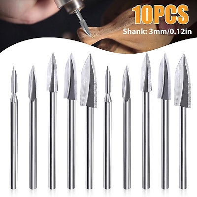 #ad 10Pcs 1 8quot; Wood Carving Engraving Drill Bit Set Milling Cutter For Dremel Rotary $13.98
