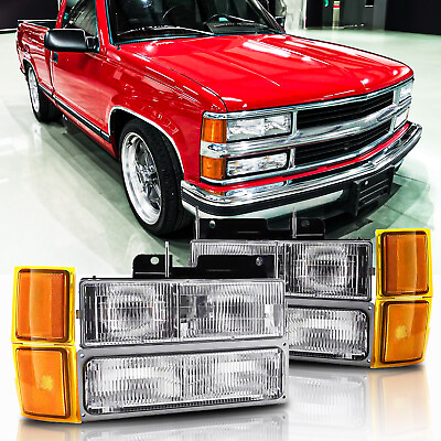 #ad Headlights For 1994 1998 Chevy Silverado OBS C K 1500 2500 3500 w Bumper Lamp $69.99