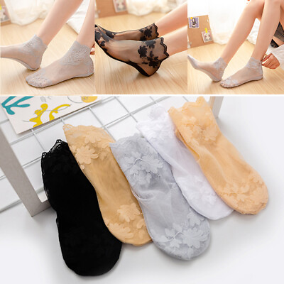 #ad 1 5pairs Floral Lace Summer Breathable Thin Boat Ankle Socks Short Socks Women✔ $2.30